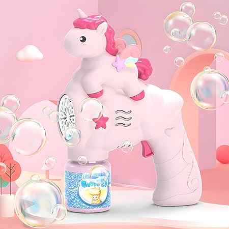 Funny Bubble Battery Operator Gun With Light | Unicorn | Fun Multi-Color Bubble Play for Kids 4+ Years | Includes 2 Refill Bottles