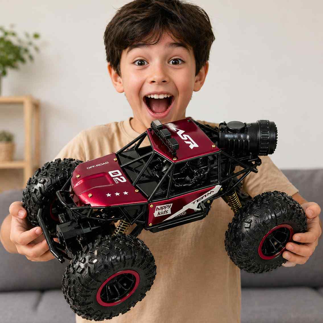 4WD Remote Control Moka Rock Crawler Car with Spray Fumes Function, Off Road RC Car for Kids with LED Lights | Rechargeable Type-C, 2.4GHz | 50 mins playtime - Big Battery