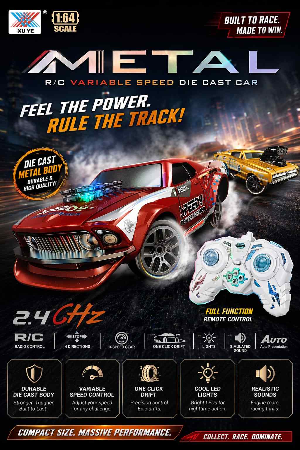 Alloy Remote Control Metal Drift Car | 1:64 Scale | Mini High-Speed Racer
