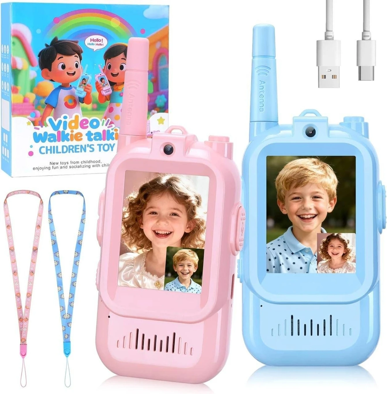 Kids Video Walkie Talkies with Camera, Birthday Gift for Boys & Girls (Pink, Blue)